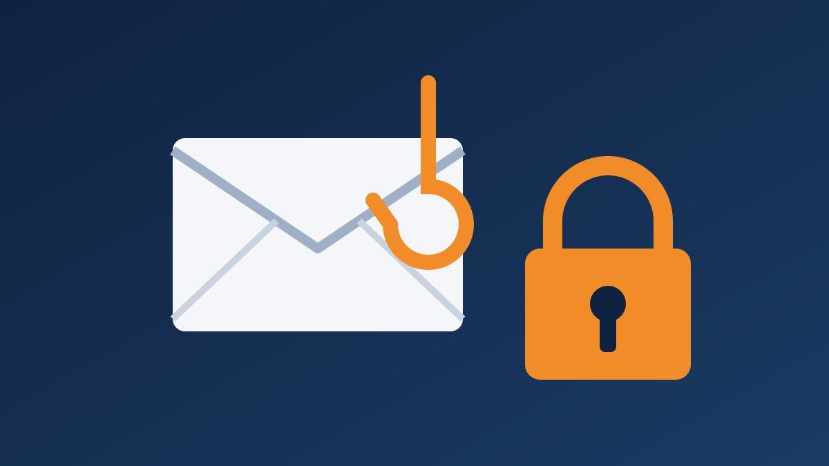 An email envelope caught on a fish hook beside a padlock